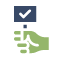 hand holding sign with checkmark icon