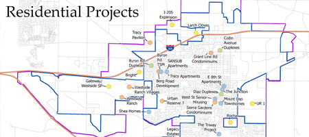 map showing Residential Pipeline projects in tracy ca