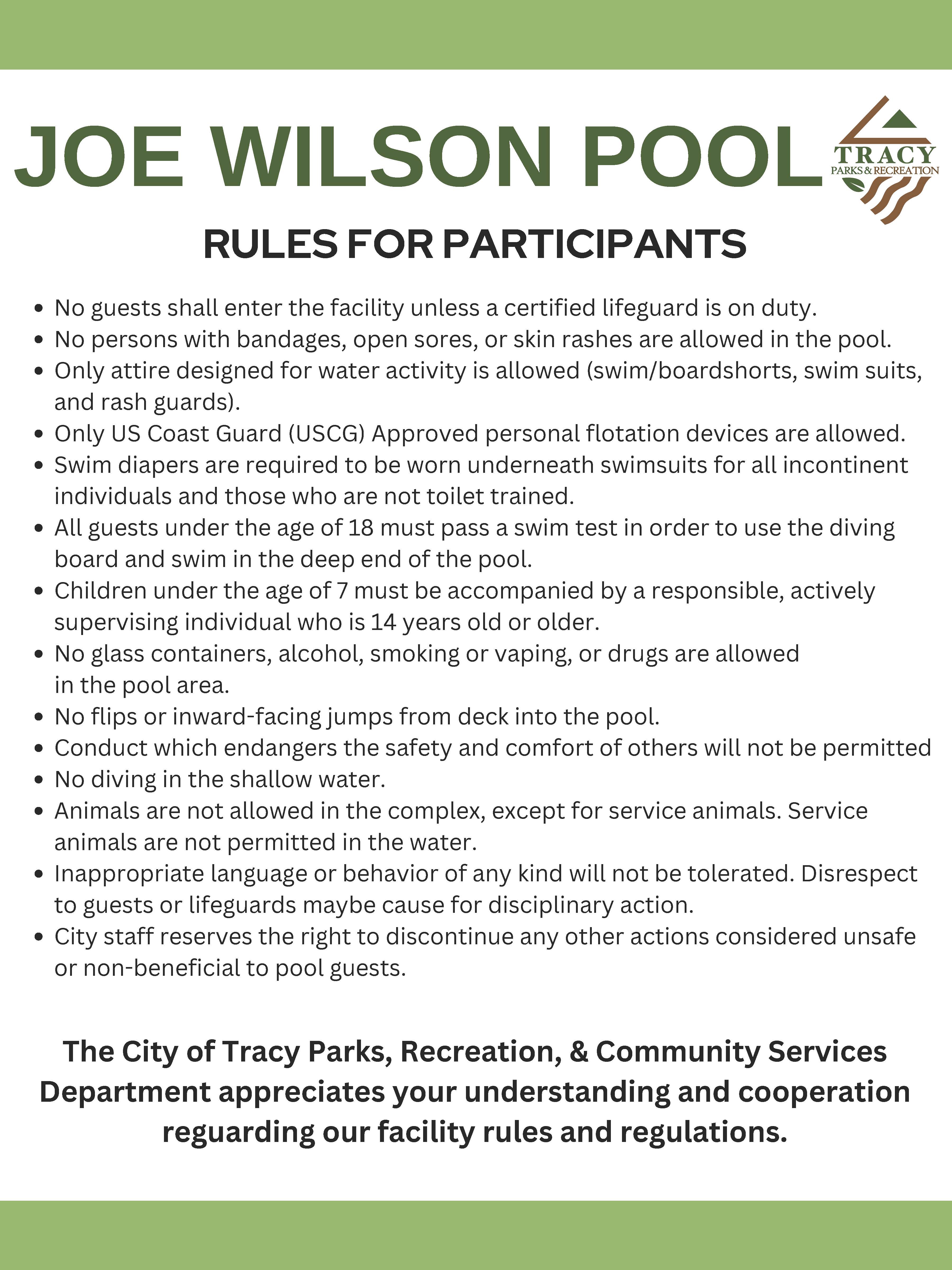 Joe Wilson Pool Rules