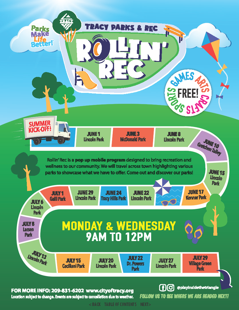flyer of rollin rec summer schedule 