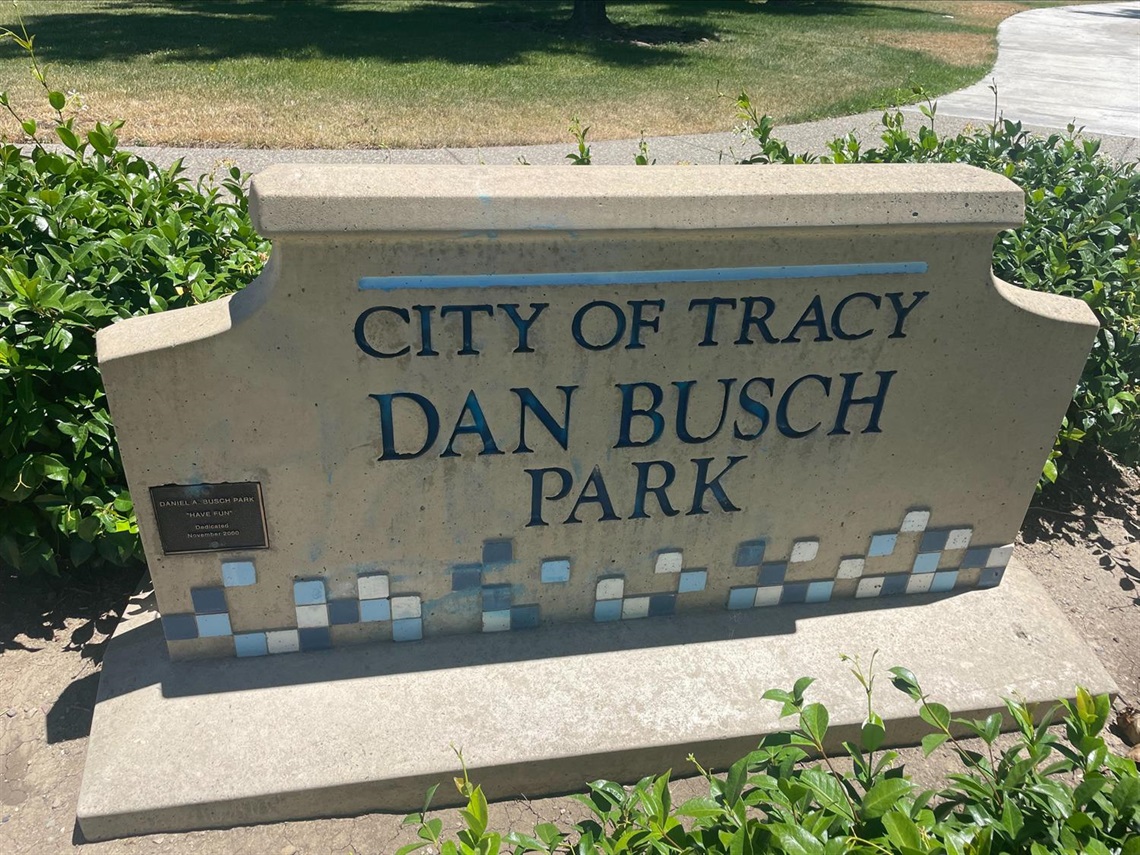 Stone park entrance sign engraved with 