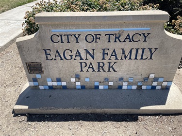Stone park entrance sign engraved with 