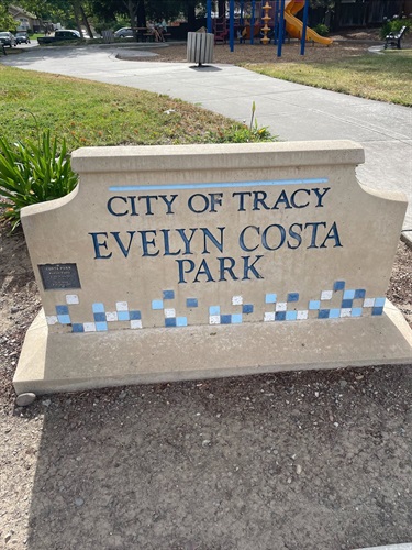 Stone park entrance sign engraved with 