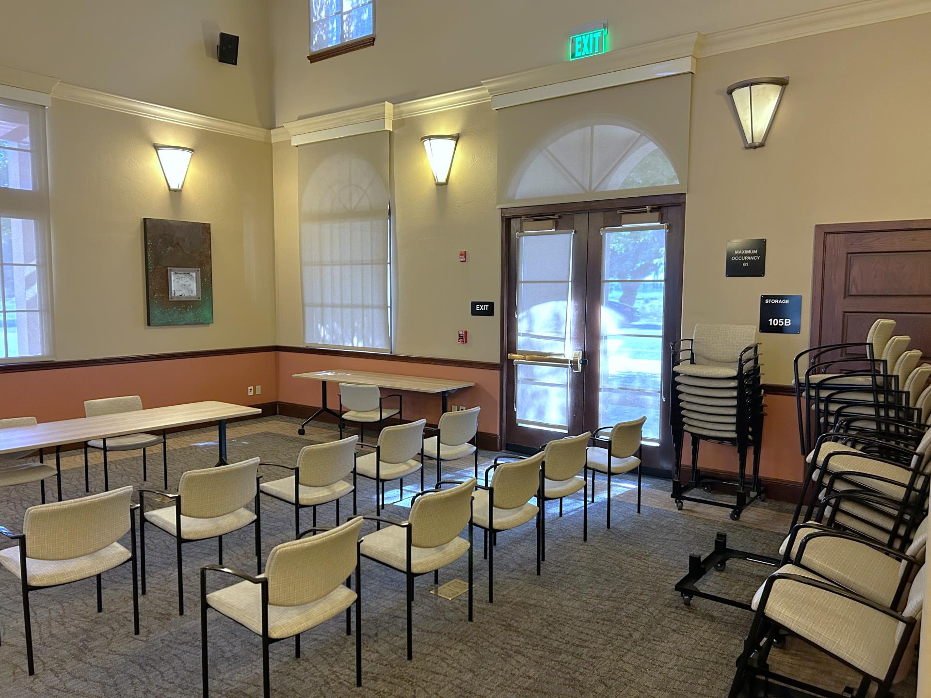 Tracy Transit Center Room 105 with presentation table and meeting chairs