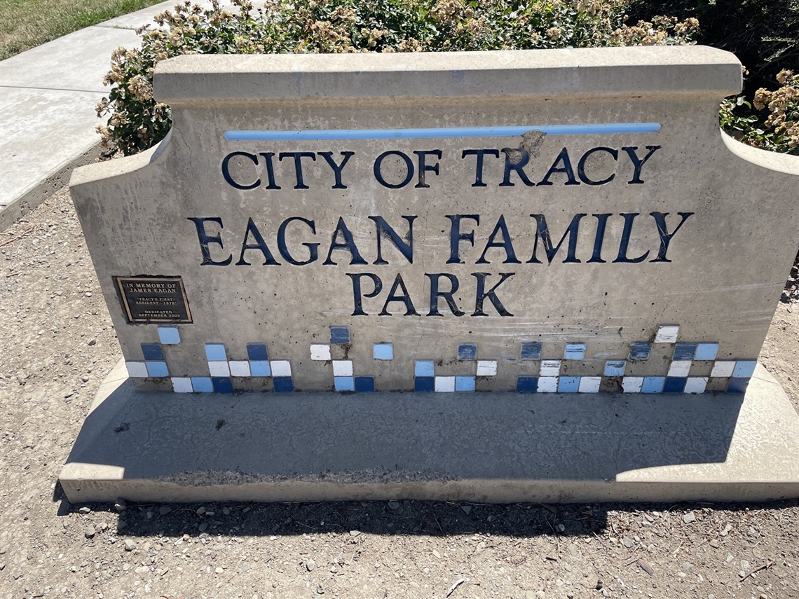 Stone park entrance sign engraved with 